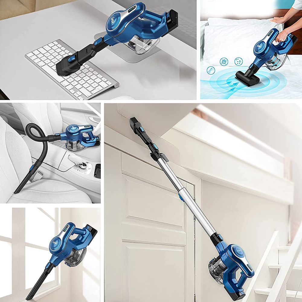 Aspiradora de mano inalámbrica INSE S6P, succión de 23 KPa, motor sin escobillas de 250 W, baterías extraíbles de 2500 mAh para suelos de madera, alfombras, escaleras, cortinas, coches y muebles - Azul