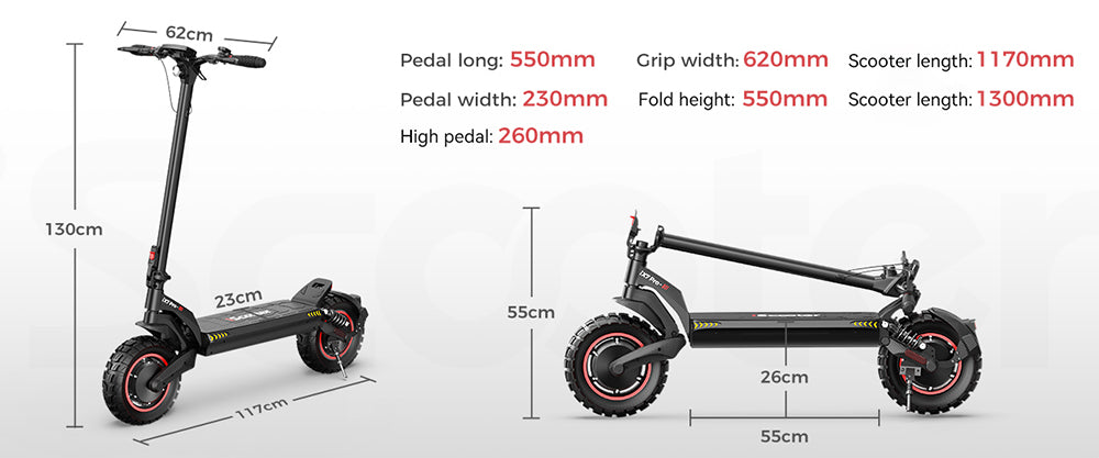 Patinete eléctrico iScooter iX7 Pro, motor de 2*1000W, batería de 48V 17.5Ah, neumáticos todoterreno de 10 pulgadas, velocidad máxima de 60 km/h, autonomía de 80 km, frenos de disco delanteros y traseros, doble suspensión.