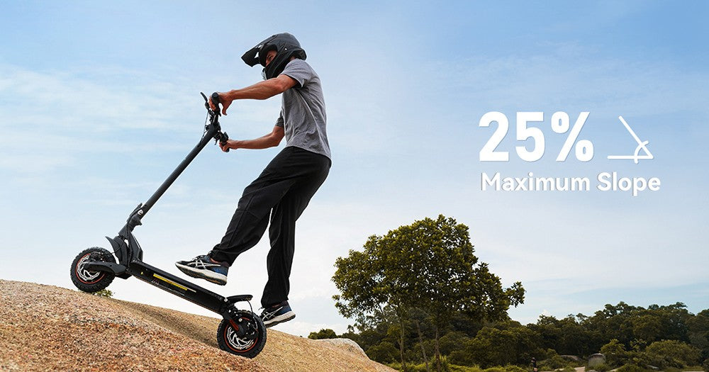 Patinete eléctrico iScooter iX7 Pro, motor de 2*1000W, batería de 48V 17.5Ah, neumáticos todoterreno de 10 pulgadas, velocidad máxima de 60 km/h, autonomía de 80 km, frenos de disco delanteros y traseros, doble suspensión.