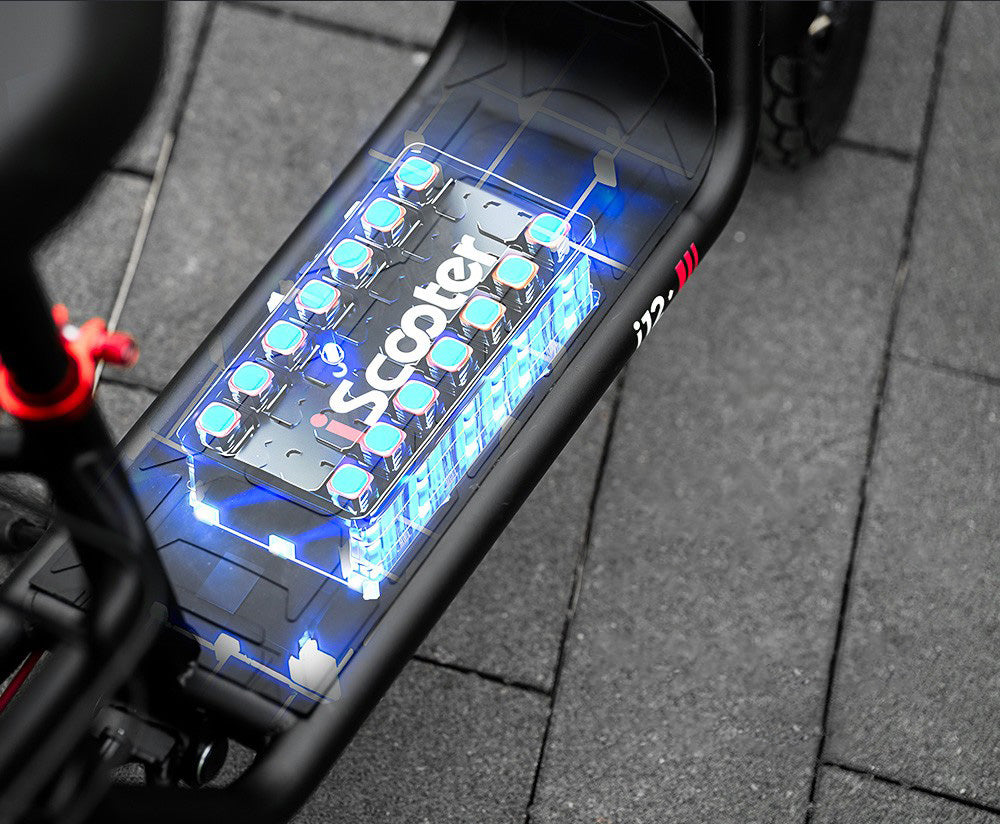 iScooter i12 Elektroroller mit Sitz und Gepäckkorb, 500-W-Motor, 36-V-7,5-Ah-Akku, 12-Zoll-Luftreifen, 25 km/h Höchstgeschwindigkeit, 35 km maximale Reichweite, Doppelscheibenbremsen, doppelte Stoßdämpfung