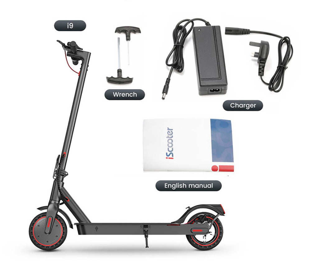 Patinete Eléctrico Plegable iScooter i9 con Neumático de Nido de Abeja de 8.5 Pulgadas, Motor de 350W, Batería de 7.5Ah, Velocidad Máxima de 30 km/h, APP, Impermeable IP54 - Negro