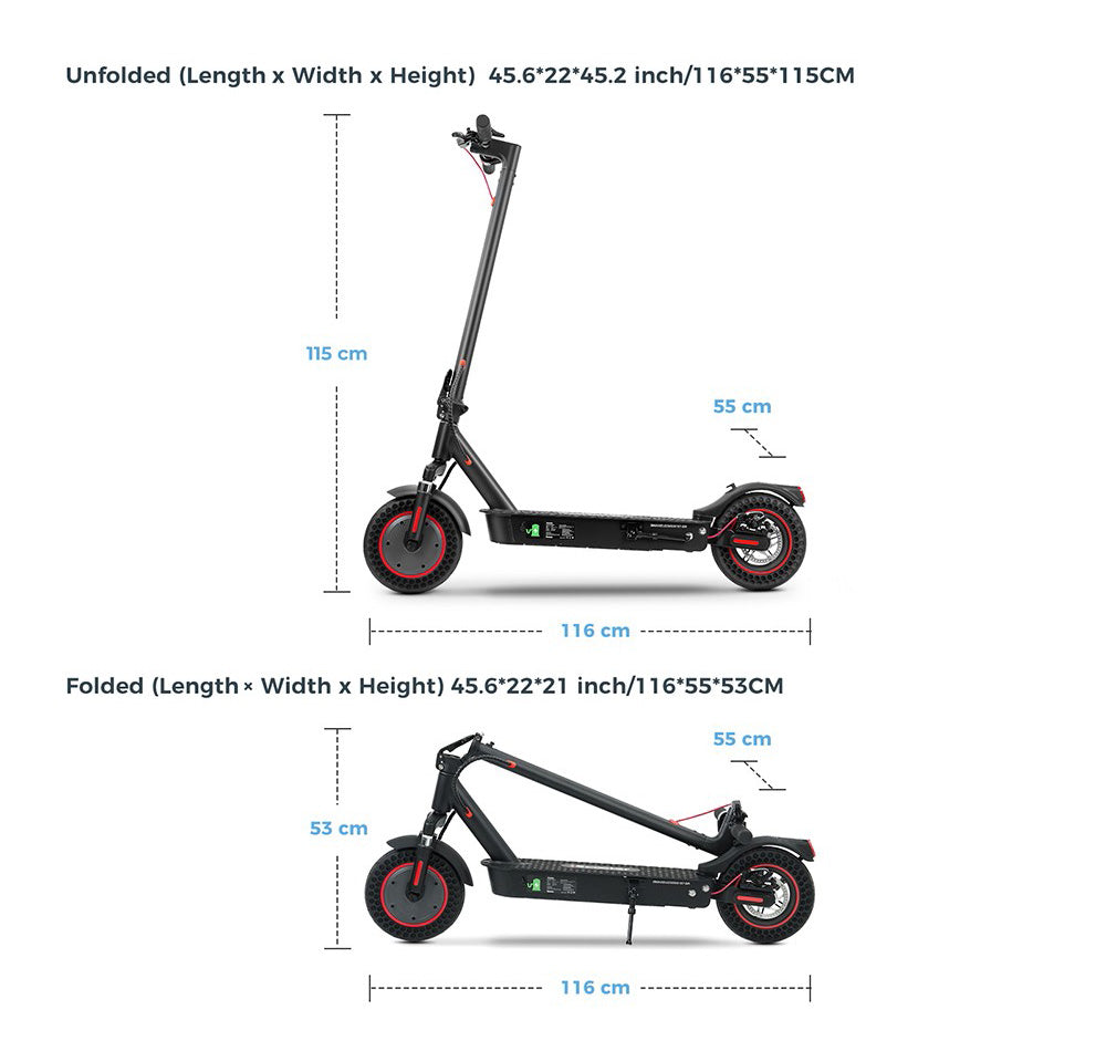 iScooter i9 Max Elektroroller, 10-Zoll-Wabenreifen, 500-W-Motor, 36-V-10-Ah-Akku, 30 km/h Höchstgeschwindigkeit, 30–40 km maximale Reichweite, 120 kg Zuladung, doppelte Stoßdämpfung, intelligente App-Steuerung