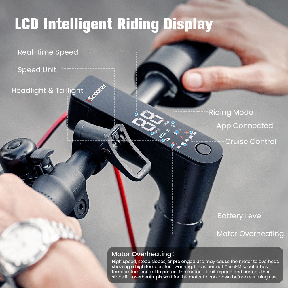 iScooter i9M Elektroroller, 500-W-Motor, 42-V-7,5-Ah-Akku, 10-Zoll-Luftreifen, 35 km/h Höchstgeschwindigkeit, 30 km Reichweite, elektronische Vorderradbremse und Scheibenbremse hinten, App-Steuerung, LCD-Display