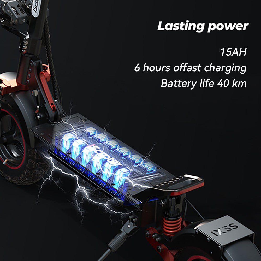 iScooter iX5S Elektroroller, 1000-W-Motor, 48-V-15-Ah-Akku, 11-Zoll-Reifen, 45 km/h Höchstgeschwindigkeit, 40 km Reichweite, Doppelscheibenbremsen, Stoßdämpfer vorne und hinten