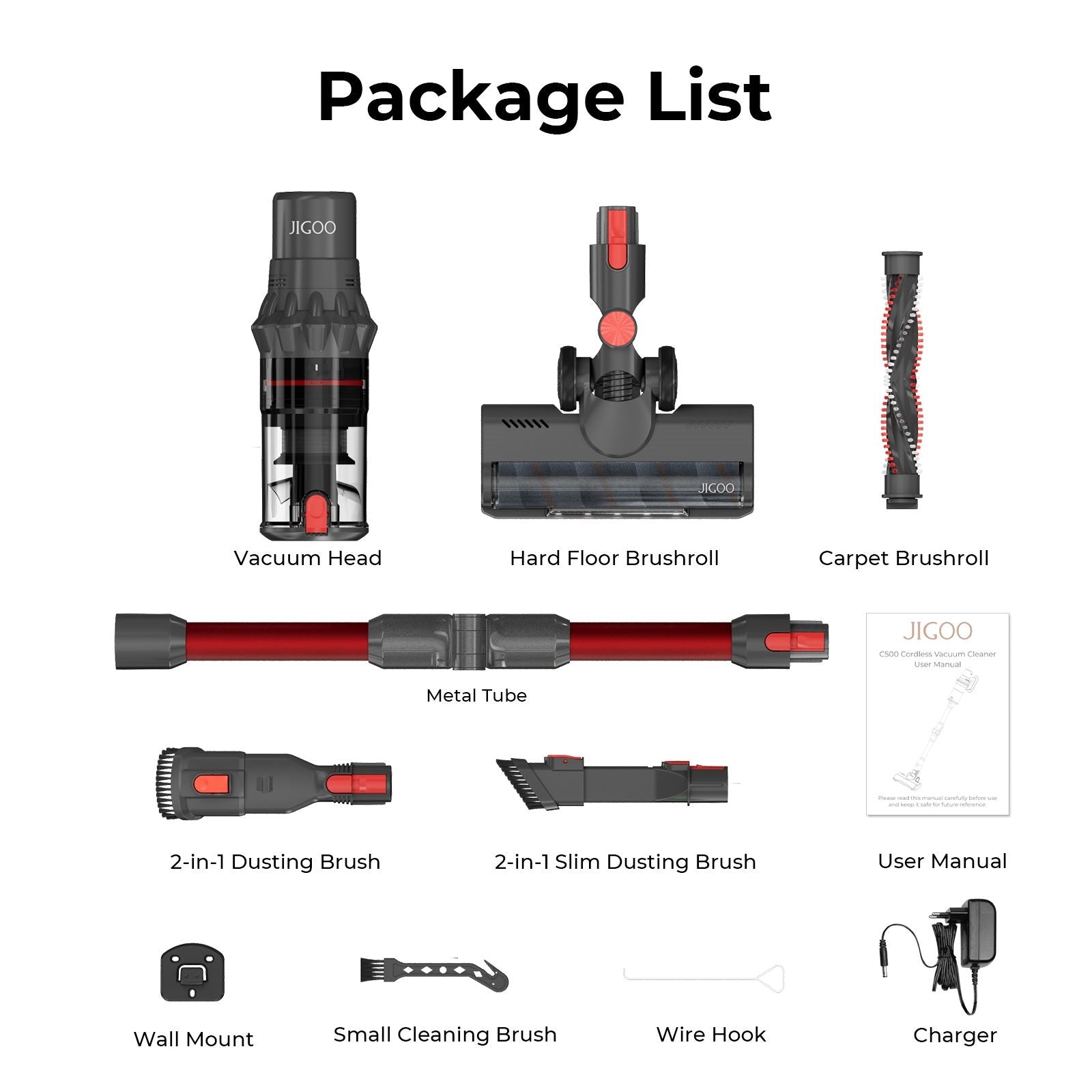 Aspiradora sin cable JIGOO C500, succión de 33 KPa, motor de 500 W, sensor de polvo inteligente, depósito de polvo de 1,2 L, hasta 60 minutos de autonomía, batería extraíble de 2200 mAh, pantalla táctil LED, tubo metálico giratorio.