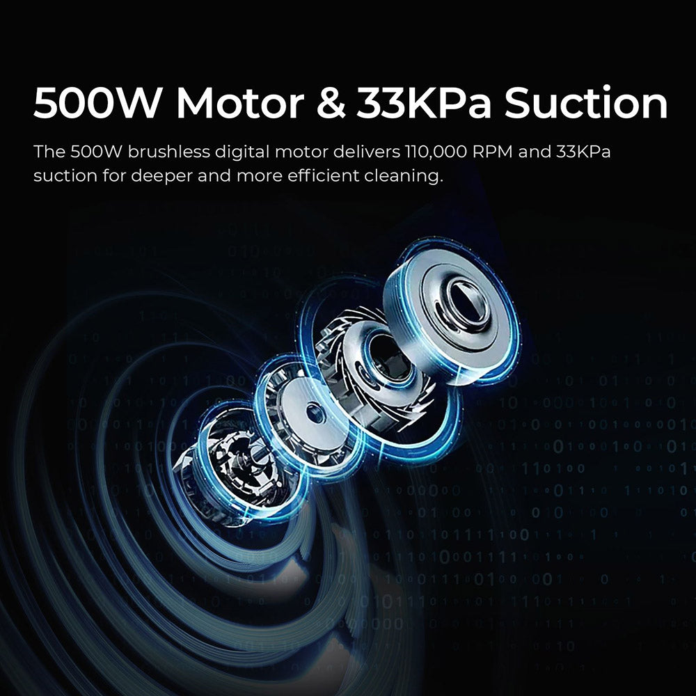Aspiradora sin cable JIGOO C500, succión de 33 KPa, motor de 500 W, sensor de polvo inteligente, depósito de polvo de 1,2 L, hasta 60 minutos de autonomía, batería extraíble de 2200 mAh, pantalla táctil LED, tubo metálico giratorio.