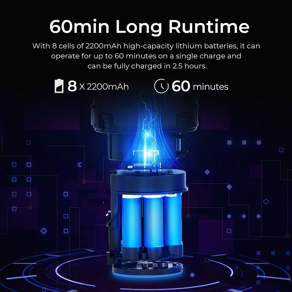 Aspiradora sin cable JIGOO C500, succión de 33 KPa, motor de 500 W, sensor de polvo inteligente, depósito de polvo de 1,2 L, hasta 60 minutos de autonomía, batería extraíble de 2200 mAh, pantalla táctil LED, tubo metálico giratorio.