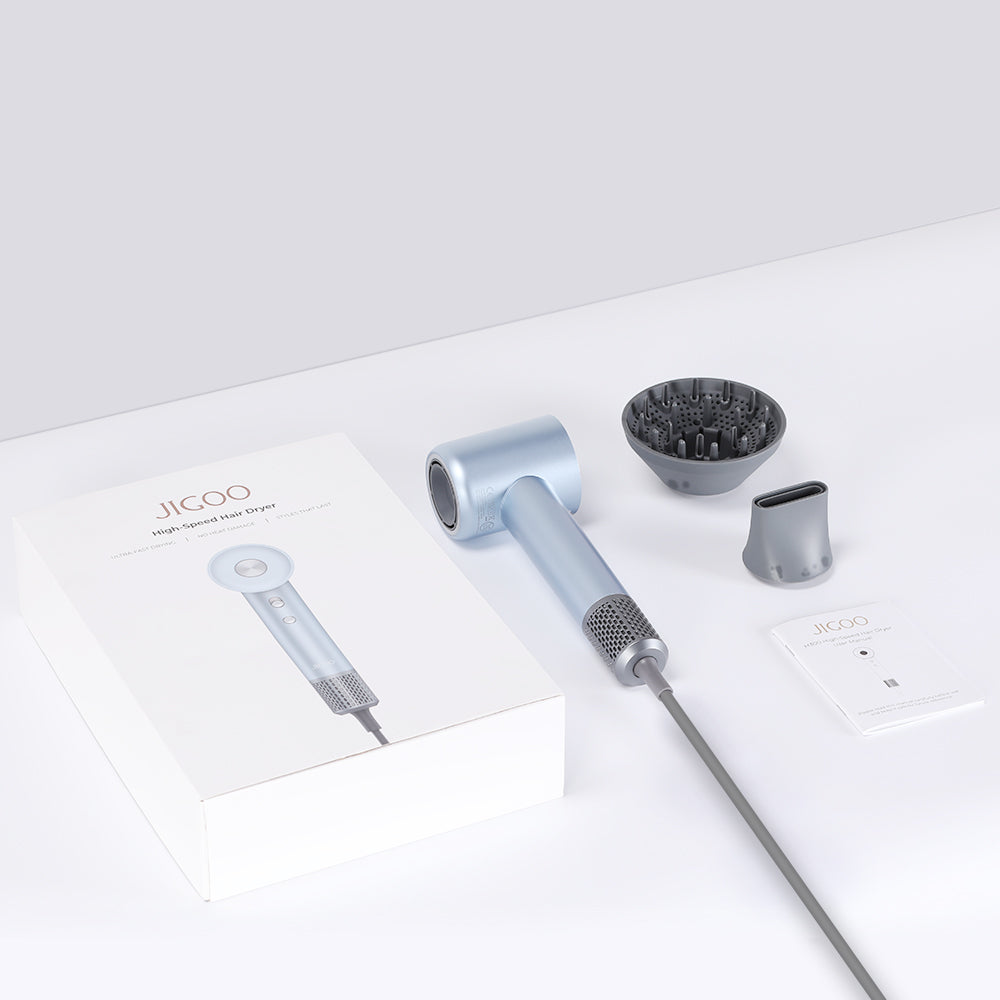 Secador de pelo de alta velocidad JIGOO H300 de 1600 W, 200 millones de iones negativos, 2 niveles de velocidad, motor sin escobillas de 110000 rpm, bajo nivel de ruido, anillo de luz de 3 colores.