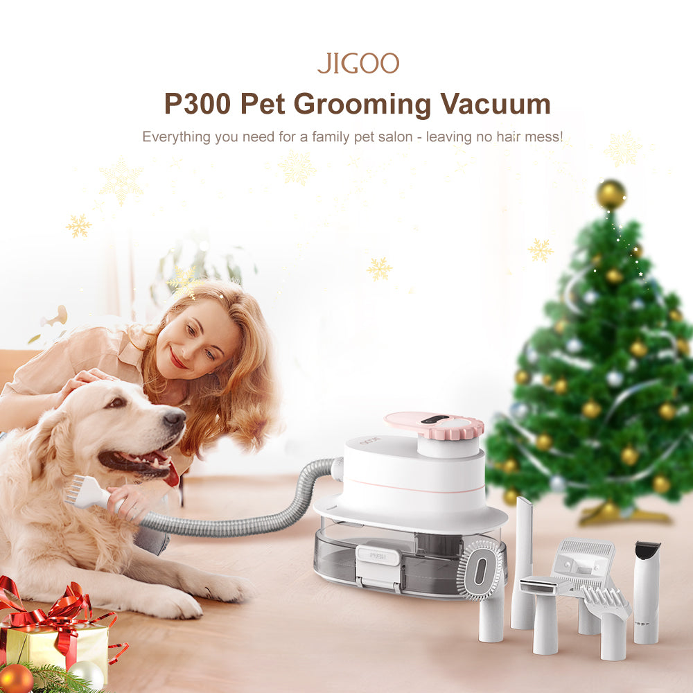 JIGOO P300 Kit de aspiradora para el cuidado de mascotas 11 en 1, 3 modos de velocidad, depósito de polvo de 4L, 4 peines guía, bajo nivel de ruido - Enchufe estadounidense