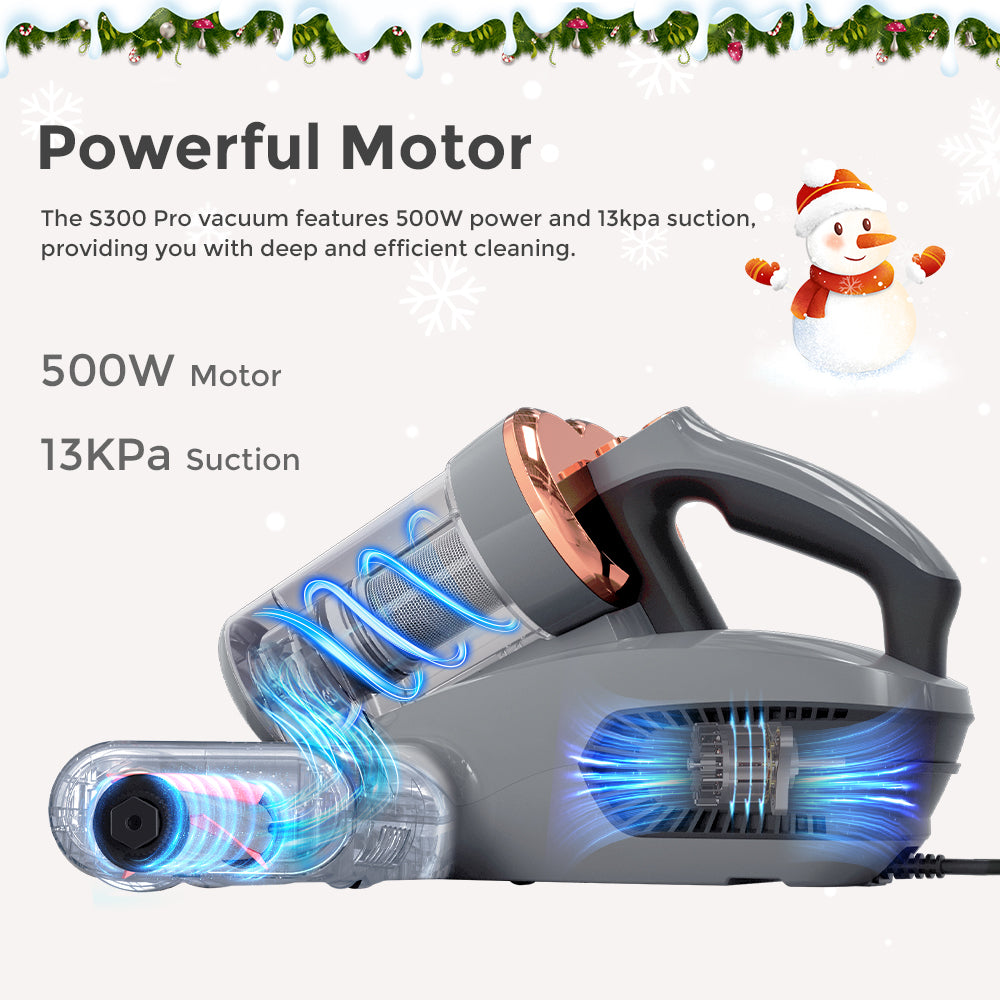 JIGOO S300 Pro Limpiador Inteligente de Ácaros con Doble Vaso y Sensor de Ácaros de Polvo, 500W, Succión de 13KPa, Innovador Cepillo Metálico, Luz UV y Tecnología Ultrasónica, Calefacción Multidireccional, 99.9% de Eliminación de Ácaros - Gris