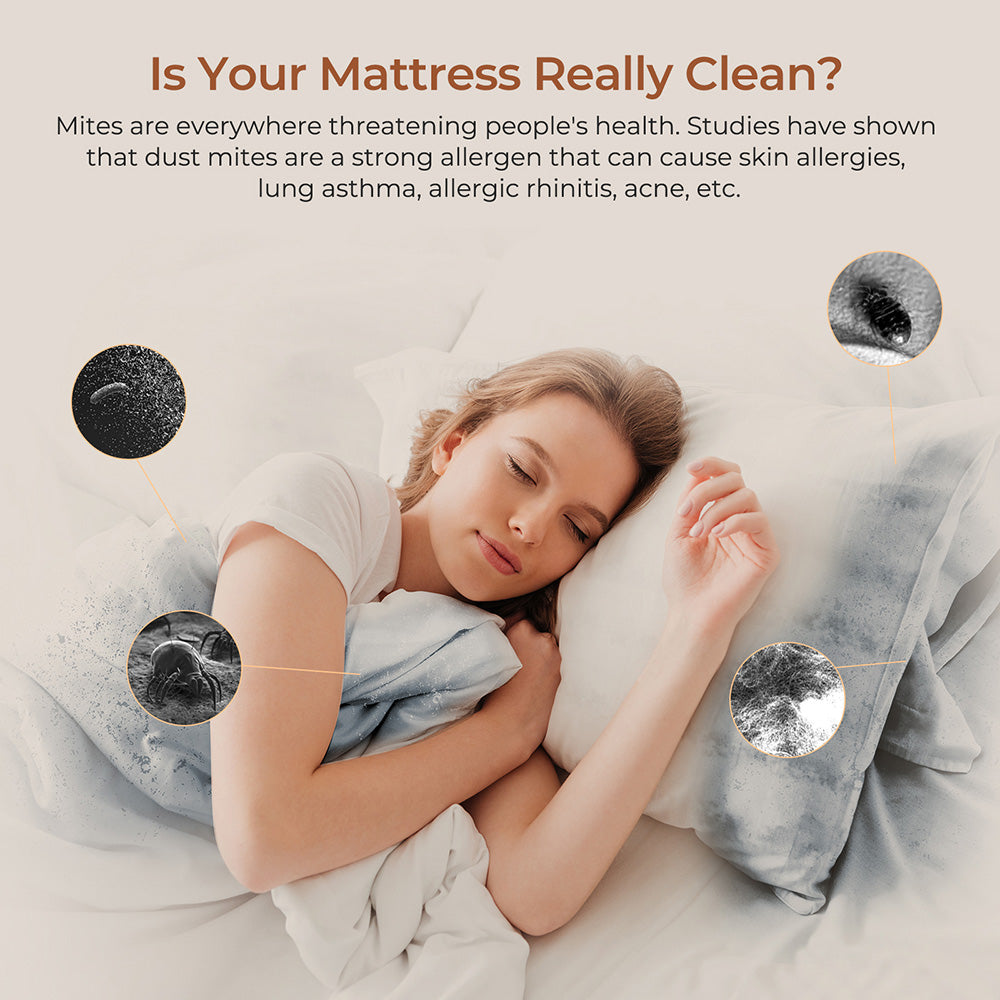 Aspiradora para cama JIGOO T600 Dual-Cup Smart Mite Cleaner con sistema de aromaterapia, succión de 700 W y 15 KPa, sensor de ácaros, luz UV, tecnología ultrasónica, eliminación del 99,99 % de ácaros, enchufe europeo - Gris