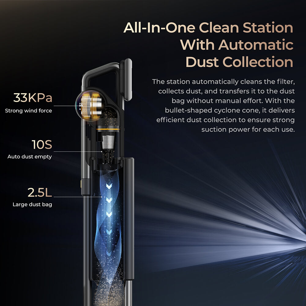 Aspiradora sin cable JIGOO V700 con estación de succión de 2,5 L, vaciado automático del polvo, potencia de succión de 33 KPa, cepillo antienredos, doble iluminación LED, hasta 55 minutos de autonomía, ideal para suelos duros, alfombras y mascotas.