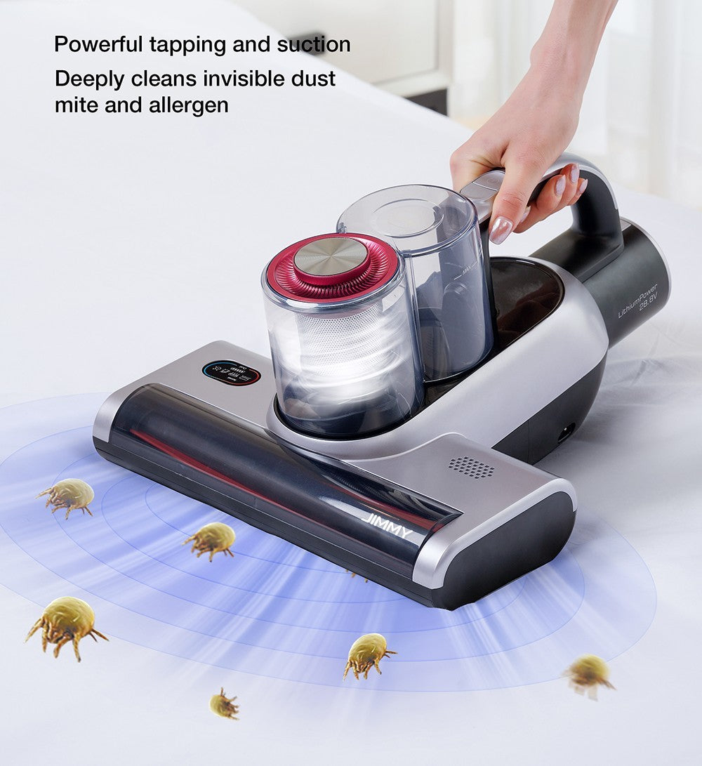 Aspiradora inalámbrica JIMMY BD7 Pro de doble copa antiácaros, entrada de succión de 245 mm, depósito de polvo de 0,5 L, sensor de polvo inteligente, función de esterilización UV, ultrasonido, pantalla LED, 30 minutos de autonomía.