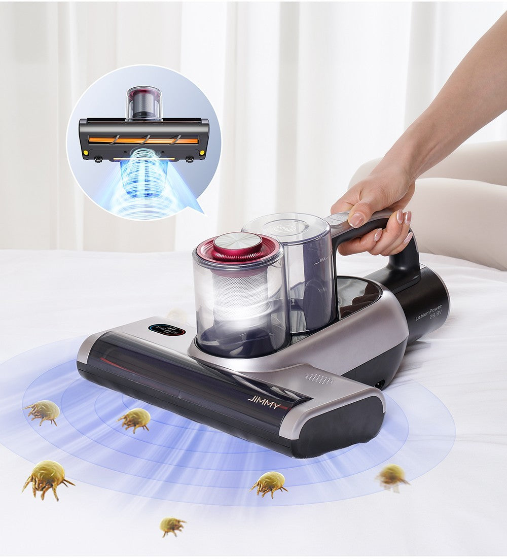 Aspiradora inalámbrica JIMMY BD7 Pro de doble copa antiácaros, entrada de succión de 245 mm, depósito de polvo de 0,5 L, sensor de polvo inteligente, función de esterilización UV, ultrasonido, pantalla LED, 30 minutos de autonomía.
