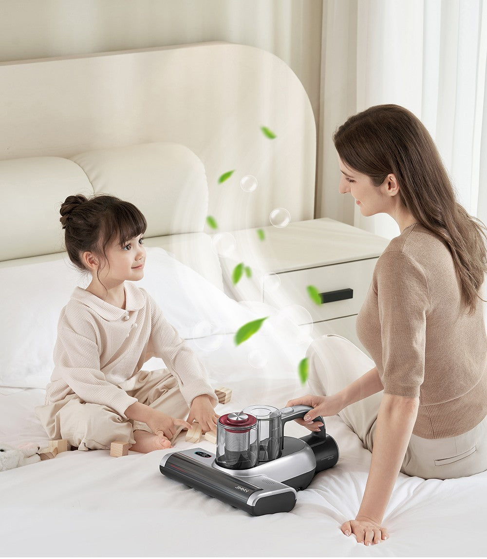 Aspiradora inalámbrica JIMMY BD7 Pro de doble copa antiácaros, entrada de succión de 245 mm, depósito de polvo de 0,5 L, sensor de polvo inteligente, función de esterilización UV, ultrasonido, pantalla LED, 30 minutos de autonomía.