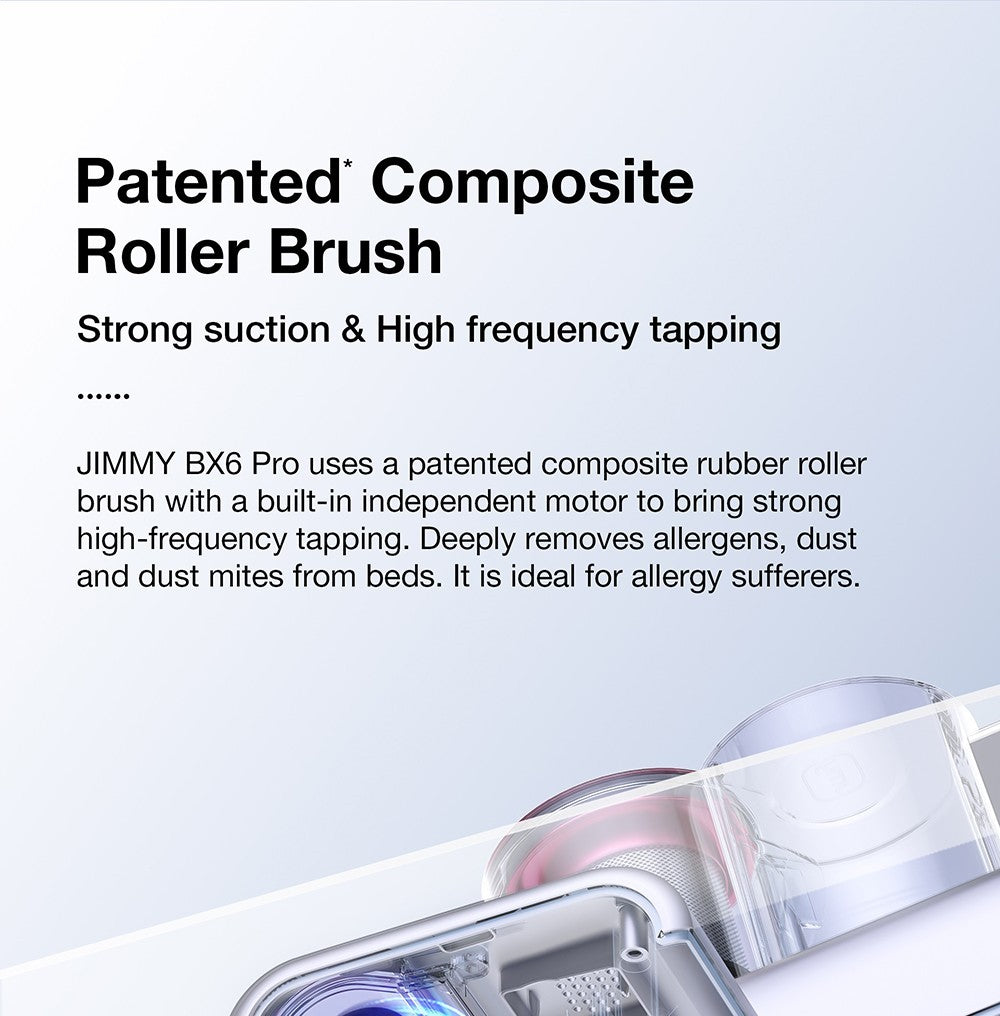 Aspiradora JIMMY BX6 Pro de doble copa antiácaros, entrada de succión de 245 mm, depósito de polvo de 0,5 L, sensor de polvo inteligente, función de esterilización UV, ultrasonido, pantalla LED.