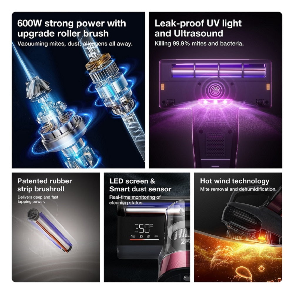 Aspiradora para colchones JIMMY BX8, con luz UV, potente succión de 600 W, ultrasonido, tecnología de viento caliente, pantalla LED y sensor inteligente de polvo, gris.