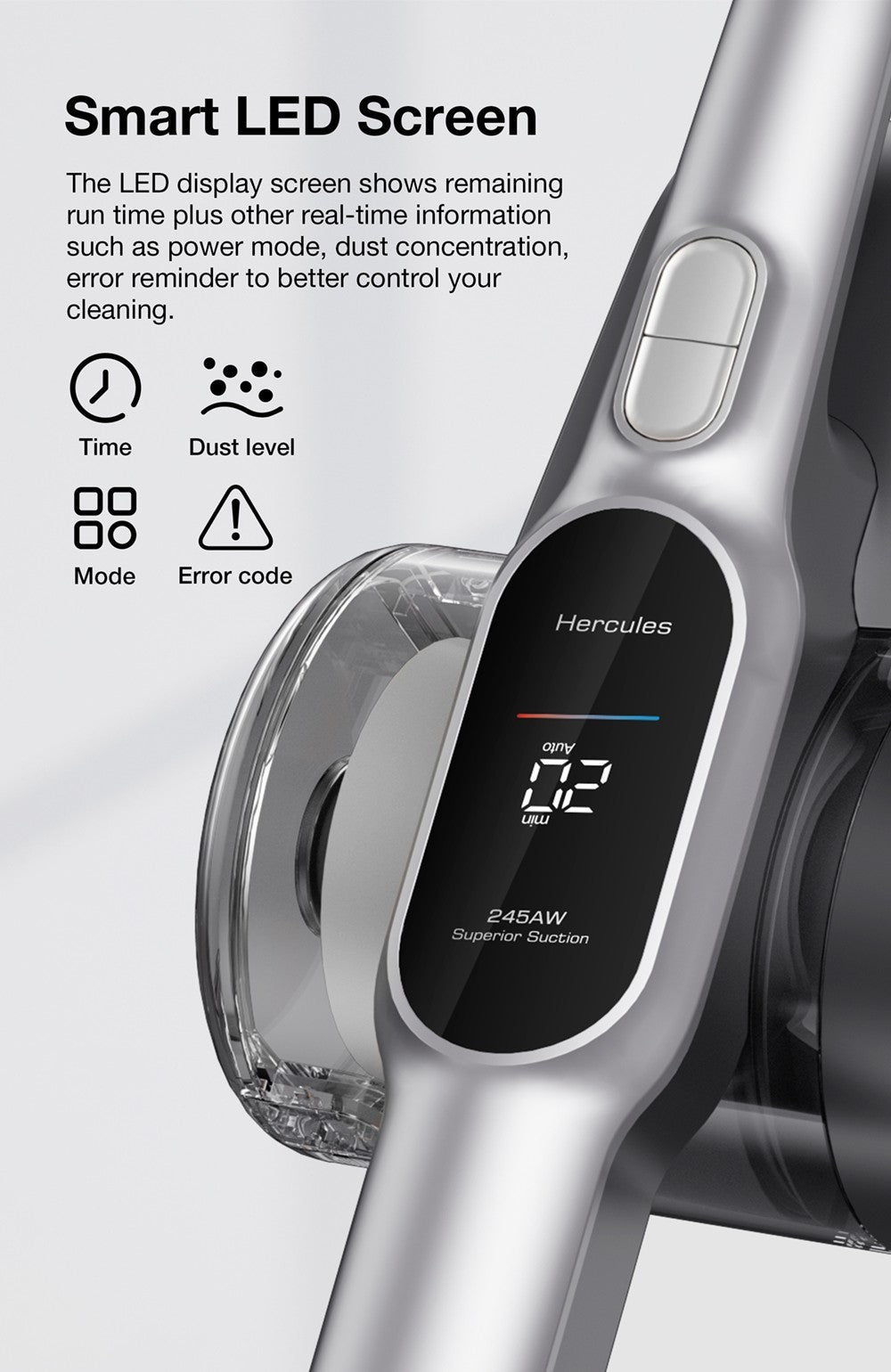 Aspiradora de mano inalámbrica JIMMY H10 Flex, 245 AW de potencia de succión, 4 modos de limpieza, depósito de polvo de 0,6 L, batería de 2500 mAh.