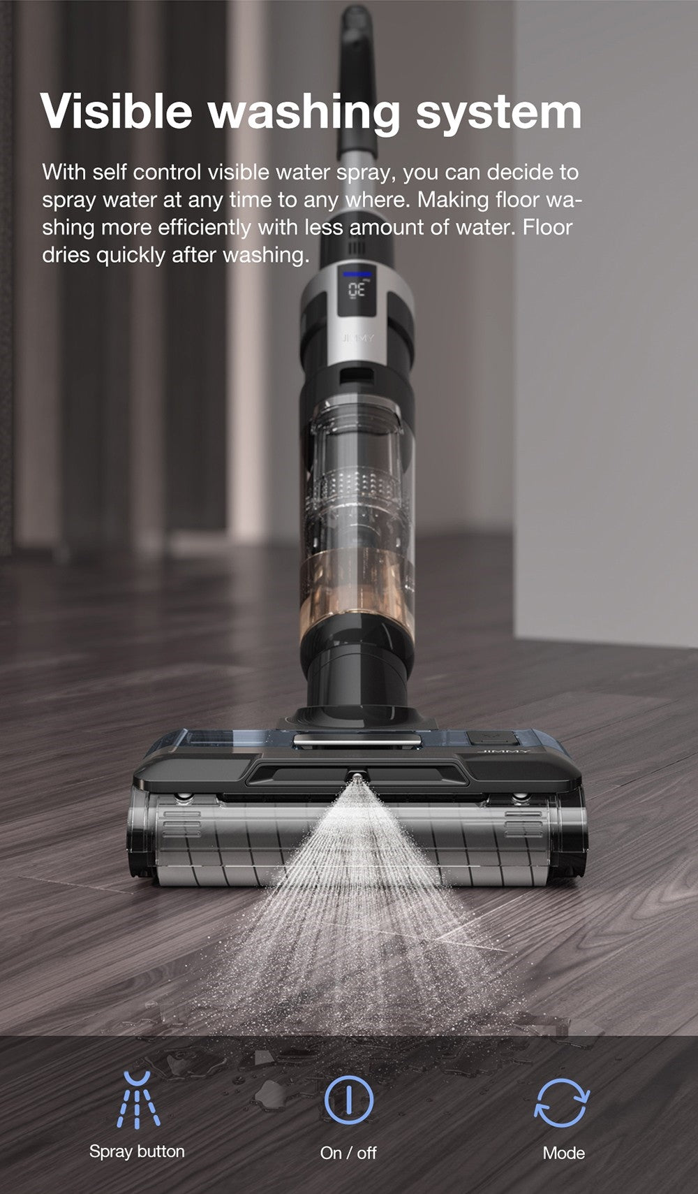 Aspiradora sin cable JIMMY HW9 para limpieza en seco y húmedo, autolimpiante, depósito de agua y polvo de 400 ml, motor sin escobillas impermeable, control de pulverización de agua, pantalla LED.