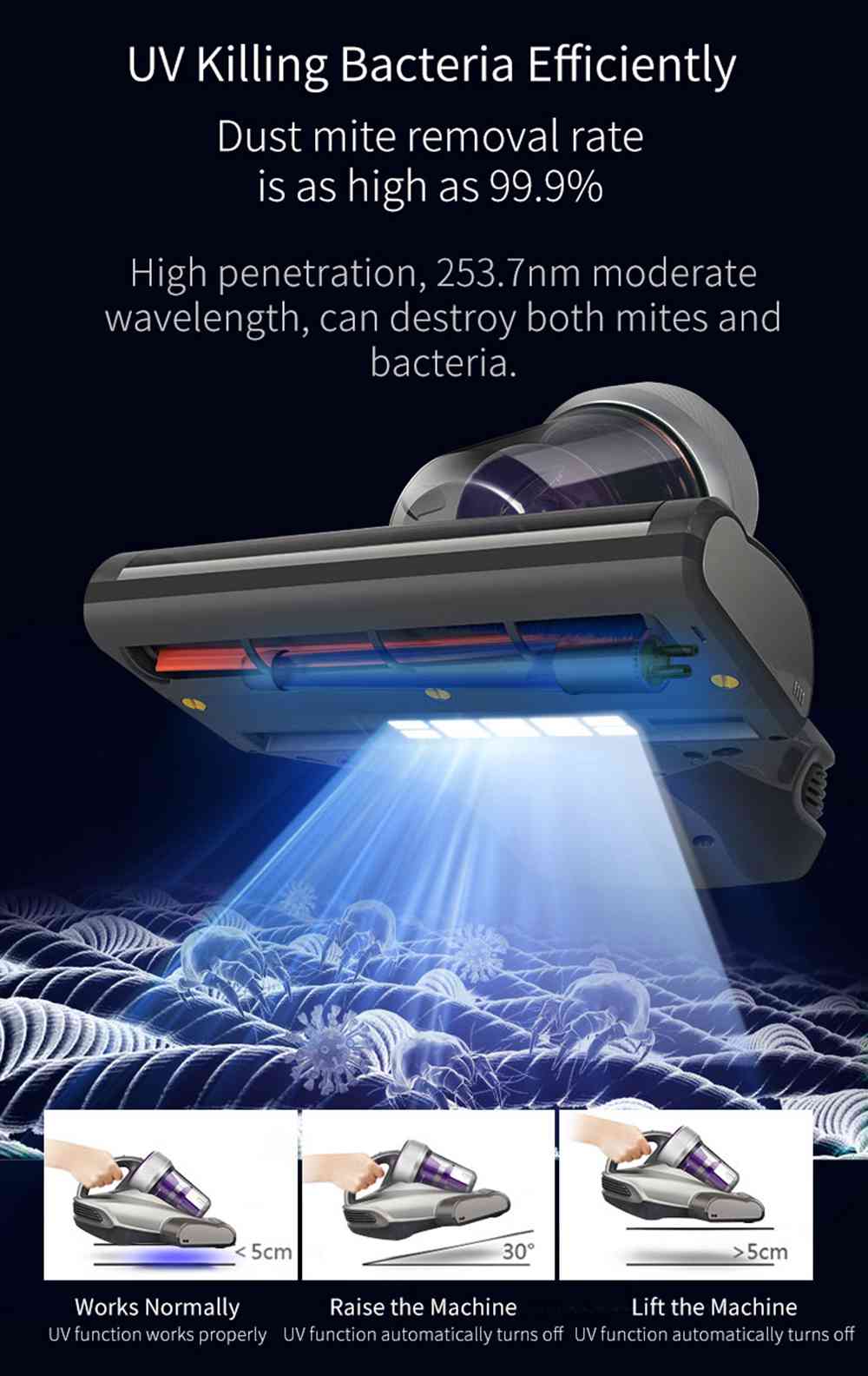 Aspiradora Antiacaros JIMMY JV35 con UV Acaricida, 700W de Potencia, 14Kpa de Fuerte Succión, Versión Internacional - Gris