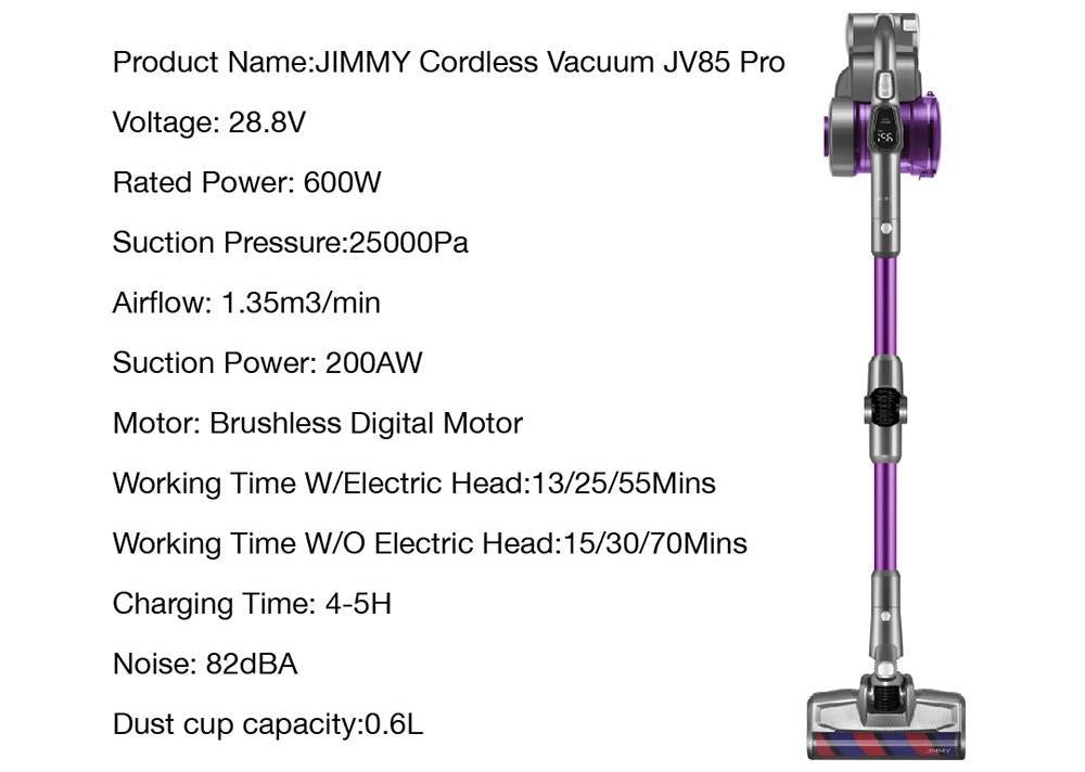 JIMMY JV85 Pro, versión de fregado, aspiradora inalámbrica de mano flexible 2 en 1, aspira y friega, 200 AW de potente succión, motor digital sin escobillas de 550 W, 70 minutos de autonomía, depósito de agua de 200 ml, ruido ultrabajo - Morado