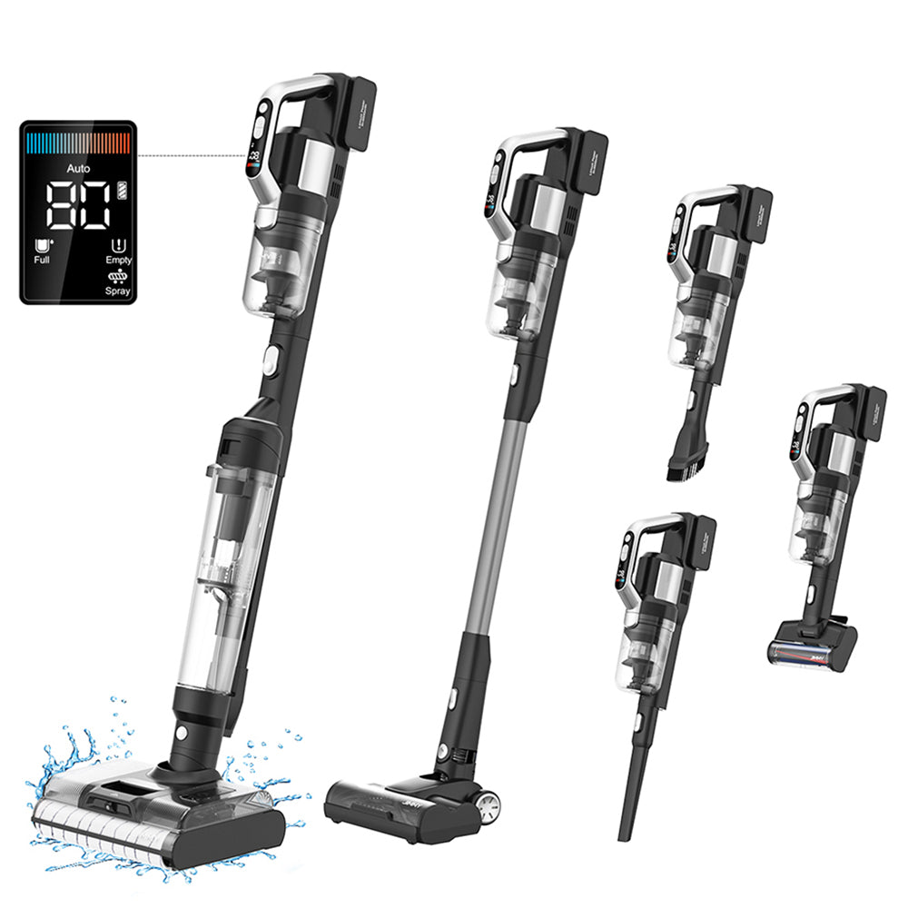 JIMMY PW11 Pro Max 5-in-1 Cordless Vacuum &amp; Washer, 460W Strong Power, Double Cleaning, Hot Air Fast Dry, LED Screen, 180° Lay Flat Design, Dual Roller Brushes, For Hard Floors, Pet Hair and the Whole House, Silver-Black Color