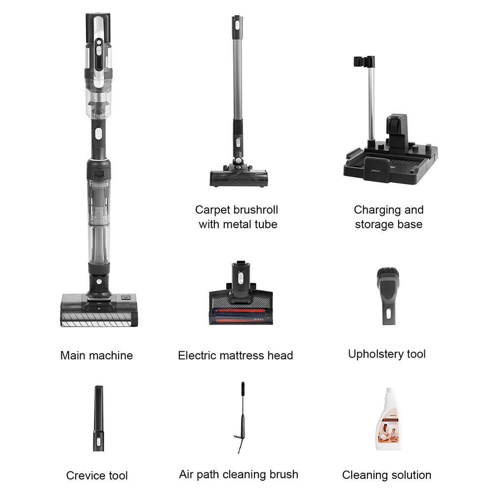 JIMMY PW11 Pro Max 5-in-1 Cordless Vacuum &amp; Washer, 460W Strong Power, Double Cleaning, Hot Air Fast Dry, LED Screen, 180° Lay Flat Design, Dual Roller Brushes, For Hard Floors, Pet Hair and the Whole House, Silver-Black Color
