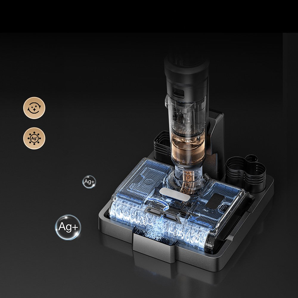 Aspiradora y fregona inalámbrica JIMMY PW11 Pro Max 5 en 1, 460 W de potencia, doble limpieza, secado rápido con aire caliente, pantalla LED, diseño plano de 180°, doble cepillo de rodillo, para suelos duros, pelo de mascotas y toda la casa, color plata-negro.