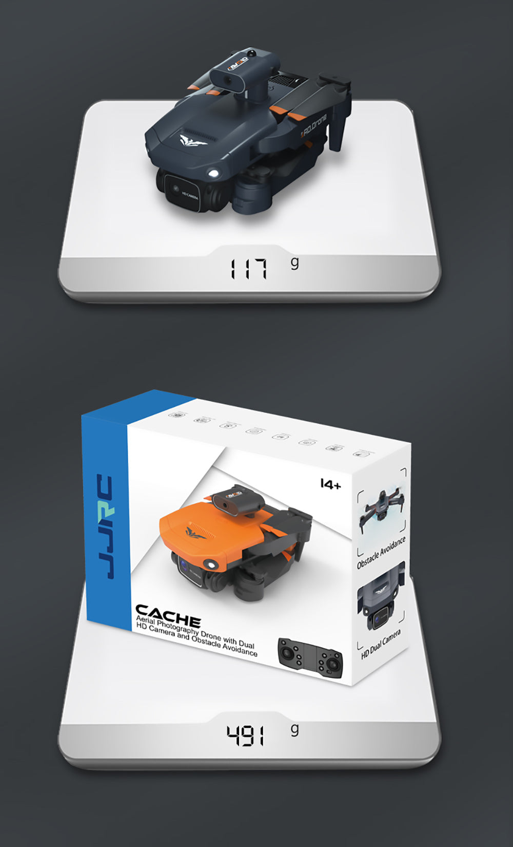 JJRC H106 Foldable RC Drone with All-Round Obstacle Avoidance Function Quadcopter with Two Cameras - Orange