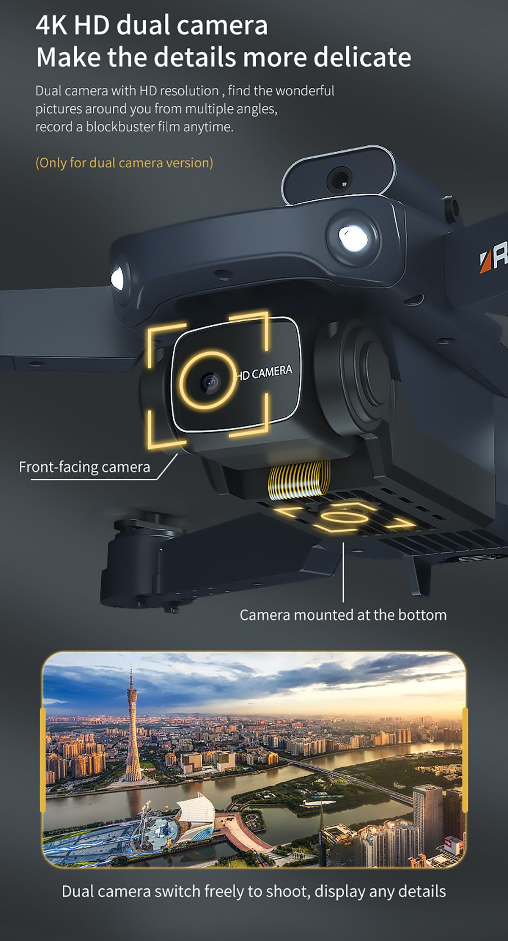 JJRC H106 Foldable RC Drone with All-Round Obstacle Avoidance Function Quadcopter with Two Cameras - Orange