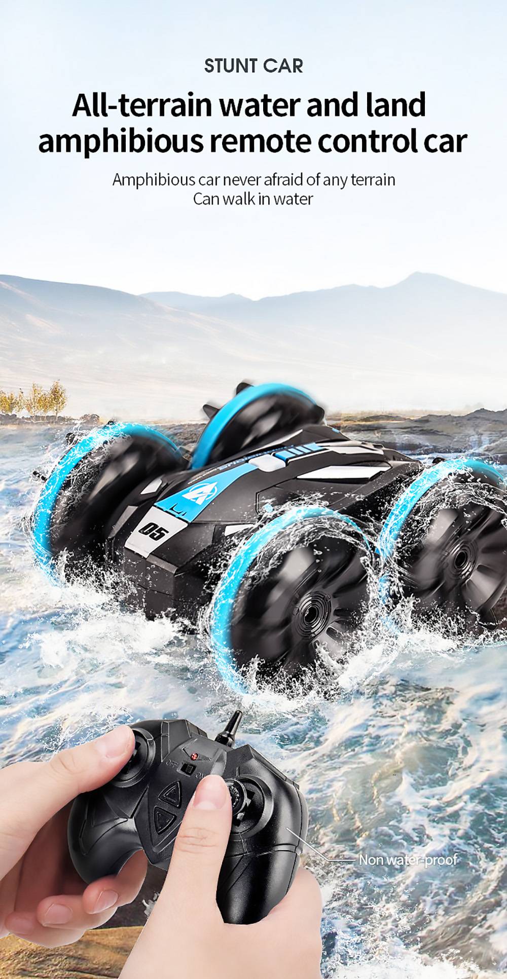 JJRC Q113 1:24 RC Stunt Car 4WD 360 Rotate 2-in-1 Waterproof Water&Land Drift Amphibious Vehicle Models Toy - Orange