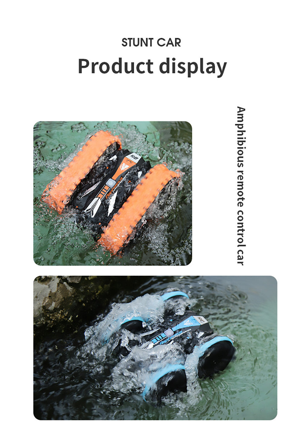 JJRC Q113 1:24 RC Stunt Car 4WD 360 Rotate 2-in-1 Waterproof Water&Land Drift Amphibious Vehicle Models Toy - Orange