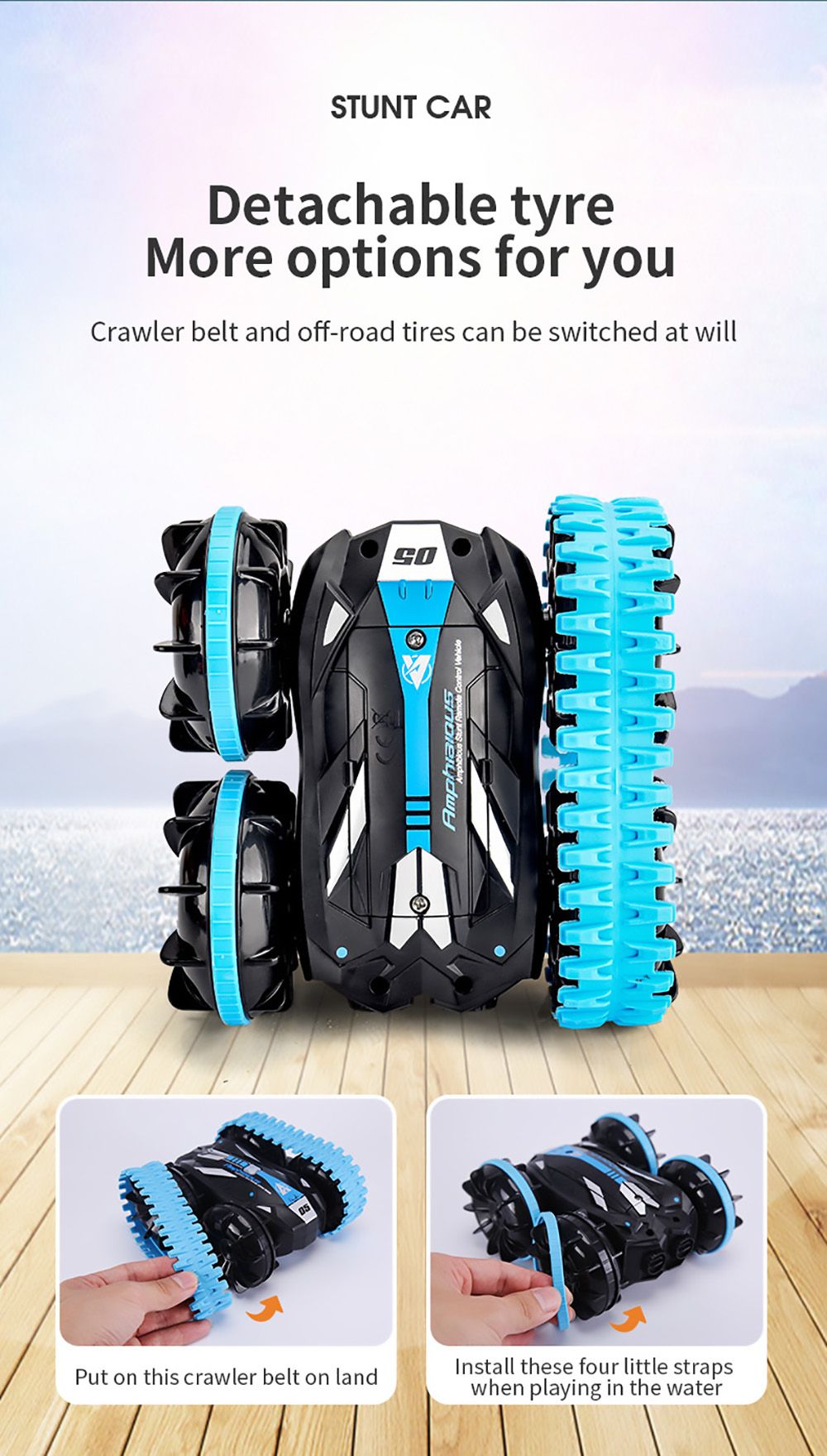 JJRC Q113 1:24 RC Stunt Car 4WD 360 Rotate 2-in-1 Waterproof Water&Land Drift Amphibious Vehicle Models Toy - Orange