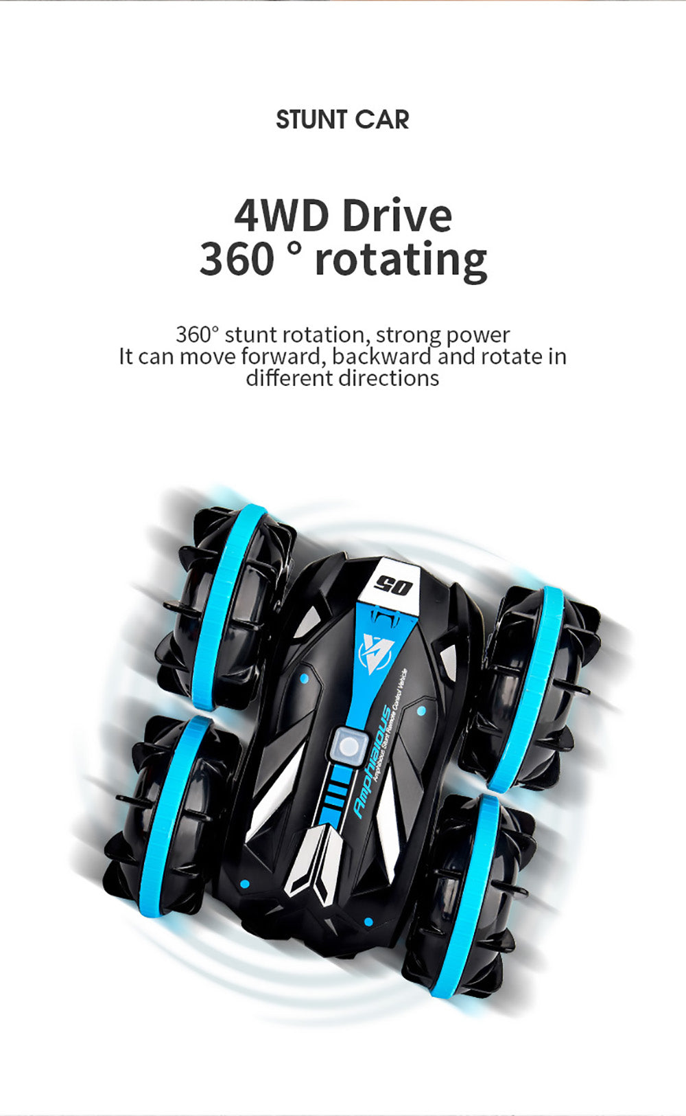 JJRC Q113 1:24 RC Stunt Car 4WD 360 Rotate 2-in-1 Waterproof Water&Land Drift Amphibious Vehicle Models Toy - Orange