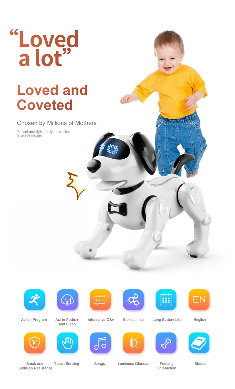 JJRC R19 Remote Control Robot Dog Toy Interaction RC Robotic Stunt Puppy Educational Toy for Kids - White