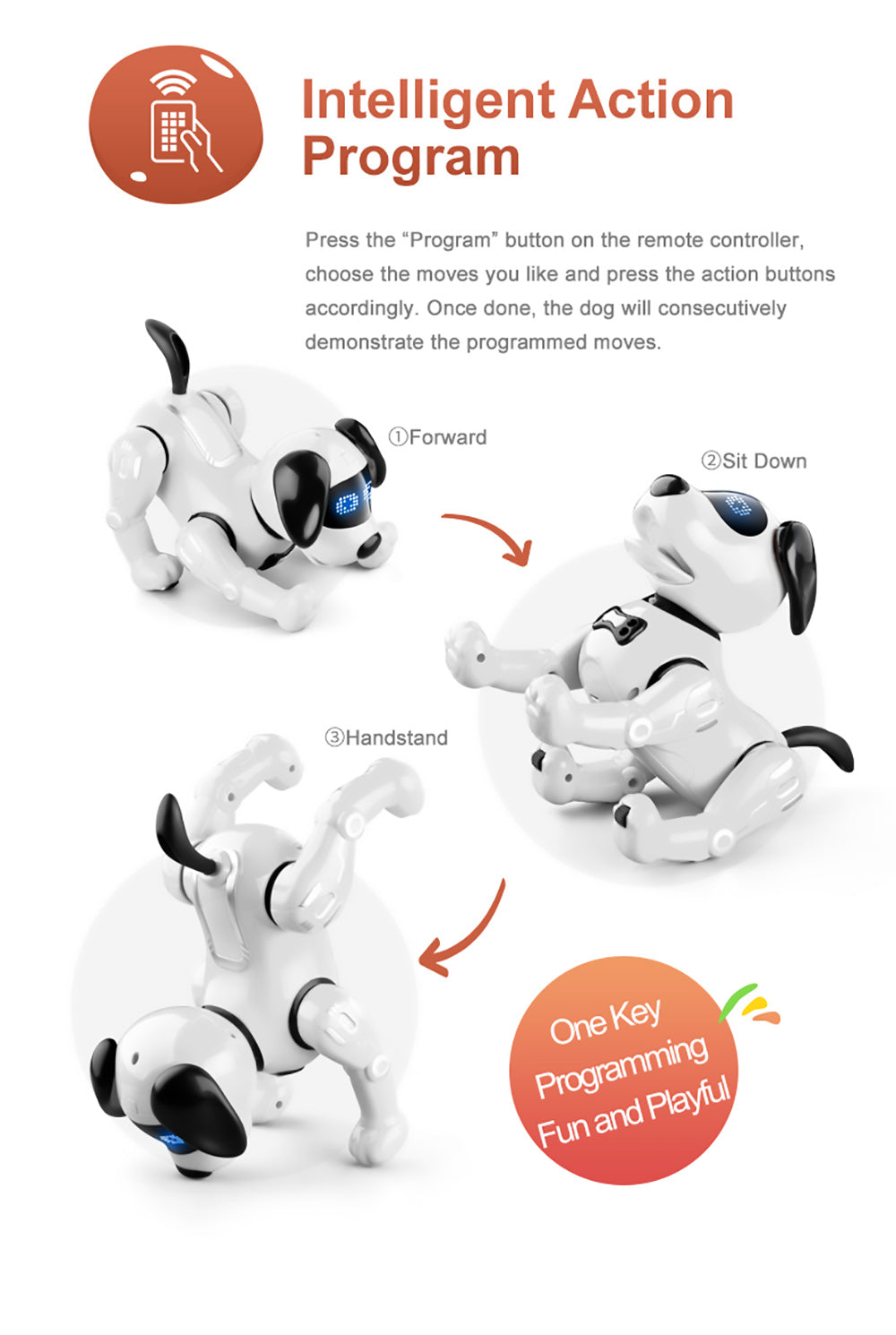 JJRC R19 Remote Control Robot Dog Toy Interaction RC Robotic Stunt Puppy Educational Toy for Kids - White
