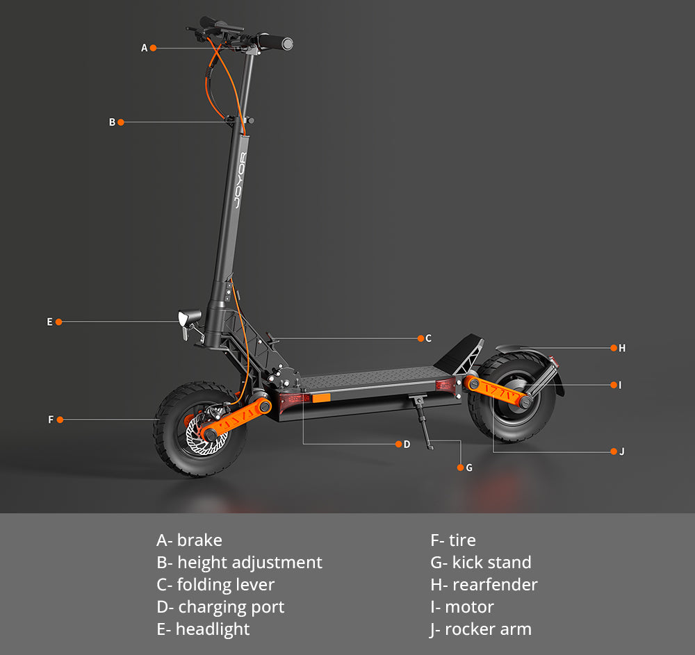 Patinete Eléctrico Joyor S8, Motor de 600W, Batería de 48V 26AH, Neumáticos de 10 Pulgadas, Velocidad Máxima de 25km/h, Autonomía de 90km, Doble Freno de Disco Mecánico.