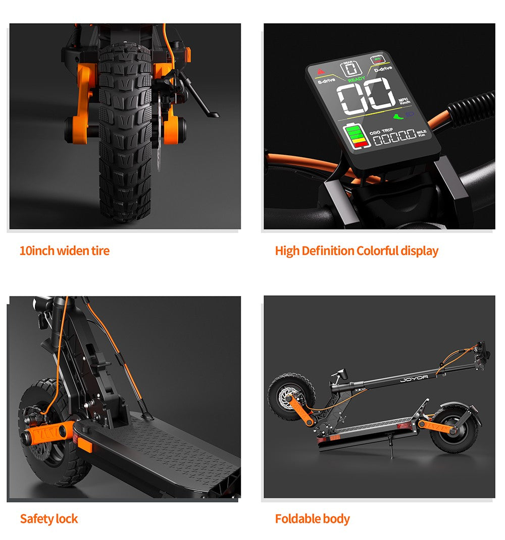 Patinete Eléctrico Joyor S8, Motor de 600W, Batería de 48V 26AH, Neumáticos de 10 Pulgadas, Velocidad Máxima de 25km/h, Autonomía de 90km, Doble Freno de Disco Mecánico.