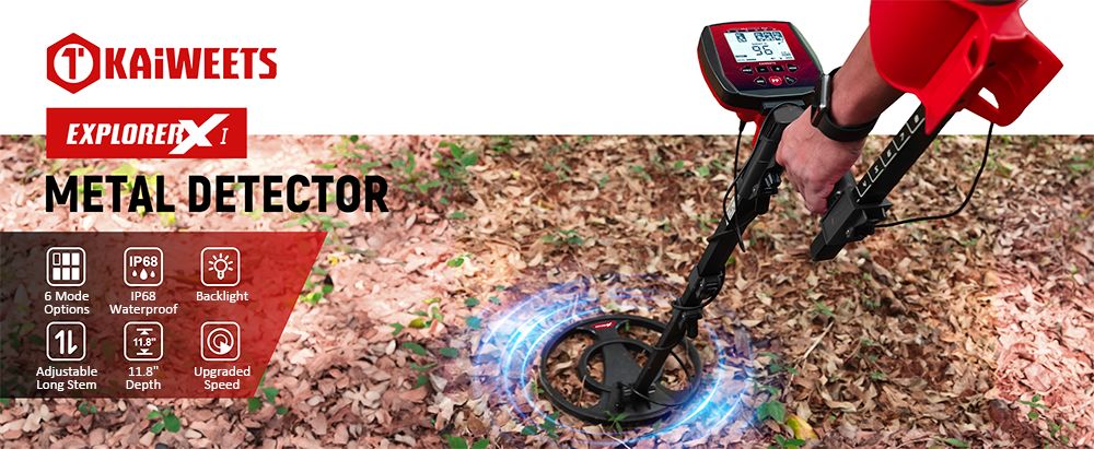 KAIWEETS EXPLORER X I Metal Detector, 6 Detection Modes, LCD Screen, Adjustable Long Stem, IP68 Waterproof Coil