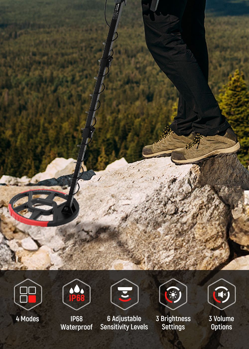 KAIWEETS EXPLORER X II Metal Detector, 4 Detection Modes, LCD Screen, Adjustable Long Stem, IP68 Waterproof Coil