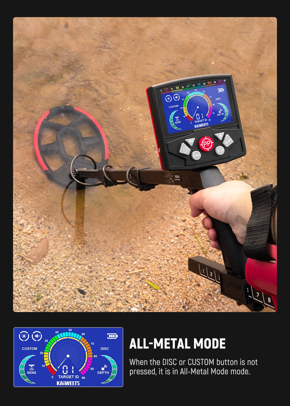 KAIWEETS EXPLORER X II Metal Detector, 4 Detection Modes, LCD Screen, Adjustable Long Stem, IP68 Waterproof Coil