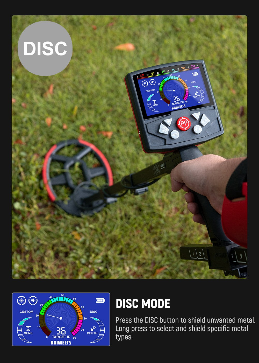 KAIWEETS EXPLORER X II Metal Detector, 4 Detection Modes, LCD Screen, Adjustable Long Stem, IP68 Waterproof Coil