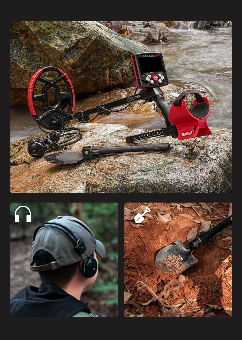 KAIWEETS EXPLORER X II Metal Detector, 4 Detection Modes, LCD Screen, Adjustable Long Stem, IP68 Waterproof Coil