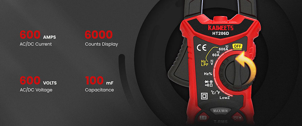 KAIWEETS HT206D Digital Clamp Meter, LowZ & LPF, NCV Detection Function