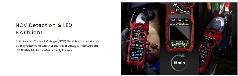 KAIWEETS HT208D INRUSH Clamp Meter, 1000 Amp AC/DC Current, 1000V AC/DC Voltage, NCV sensor, GFCI electrical outlets tester, Null Wire and Live Wire Testing