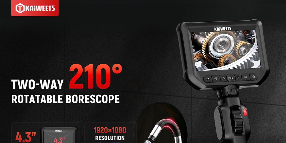 KAIWEETS KBA01 Two-Way Articulating Borescope, 210° Rotatable Camera, 8 LED Lights, 4.3inch Display, 1920*1080P, IP67 Waterproof