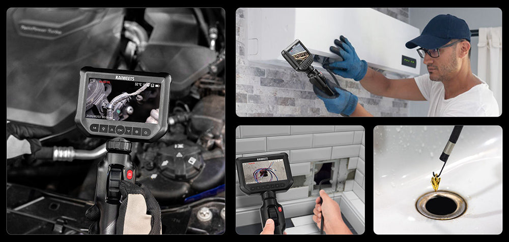 KAIWEETS KBA01 Two-Way Articulating Borescope, 210° Rotatable Camera, 8 LED Lights, 4.3inch Display, 1920*1080P, IP67 Waterproof
