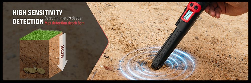 KAIWEETS PREC-POINTER I Metal Detector Pinpointer, 360° Detection, IP68 Waterproof, LCD Screen & Flashlight, 3 Alert Modes