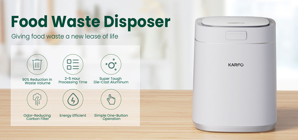 karfo UF006-EC Compostador de Cocina, Capacidad de 2.5L, Funcionamiento Automático con un Solo Botón, Convierte los Residuos de Alimentos en Fertilizante para Plantas, Blanco