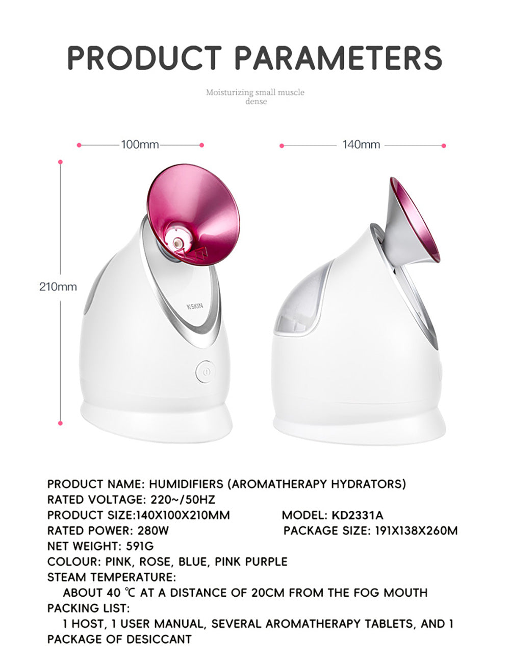 Vaporizador facial iónico de vapor caliente KSKIN KD2331A, humidificador de aromaterapia para el hogar, pulverización cálida y caliente, penetración por pulverización iónica - Enchufe UE